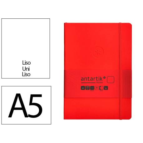 CUADERNO CON GOMILLA ANTARTIK NOTES TAPA BLANDA DIN A5 HOJAS LISAS ROJO 80 HOJAS 80 GR FSC