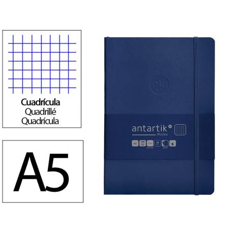 CUADERNO CON GOMILLA ANTARTIK NOTES TAPA BLANDA DIN A5 HOJAS CUADRICULA AZUL MARINO 80 HOJAS 80 GR FSC