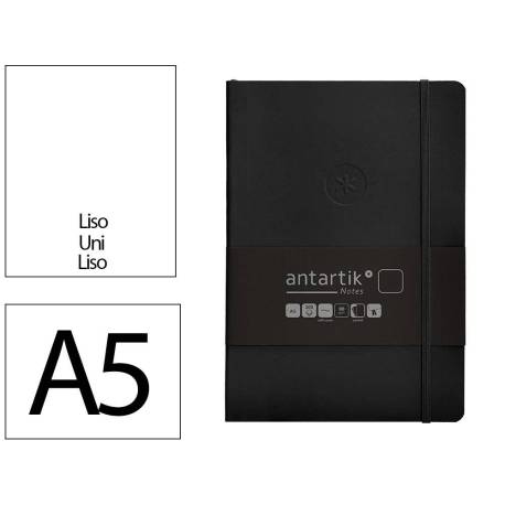 CUADERNO CON GOMILLA ANTARTIK NOTES TAPA BLANDA DIN A5 HOJAS LISAS NEGRO 80 HOJAS 80 GR FSC