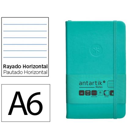 CUADERNO CON GOMILLA ANTARTIK NOTES TAPA DURA DIN A6 HOJAS RAYAS TURQUESA 100 HOJAS 80 GR FSC