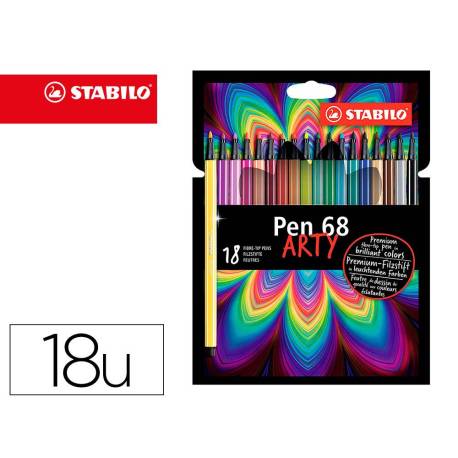 ROTULADOR MARCA STABILO ACUARELABLE PEN 68 ESTUCHE CARTON DE 18 UNIDADES COLORES SURTIDOS