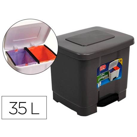 PAPELERA CONTENEDOR DE PLASTICFORTE PLASTICO CON PEDAL 2 COMPARTIMENTOS 35 LITROS GRIS OSCURO