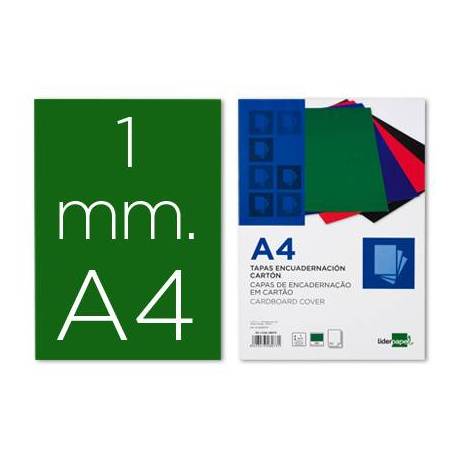 Tapa de Encuadernacion Carton Liderpapel DIN A4 Verde 1mm pack 50 uds