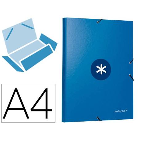 CARPETA LIDERPAPEL ANTARTIK GOMAS DIN A4 3 SOLAPAS CARTON FORRADO AZUL