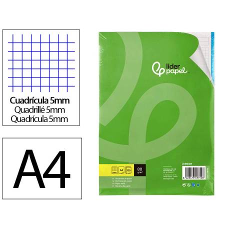 Recambio Liderpapel DIN A4 4 taladros 80gr cuadrícula 5mm