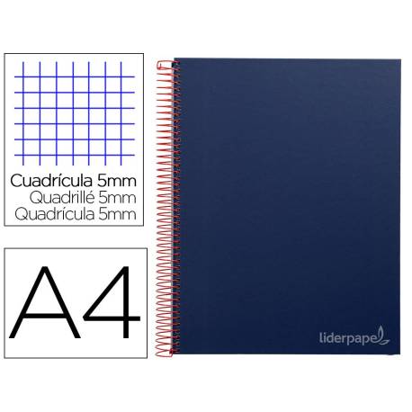 Bloc Liderpapel Din A4 micro jolly cuadrícula 5mm 5 bandas 4 taladros tapa forrada 75 gr 140 hojas azul