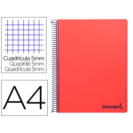 Bloc Liderpapel Din A4 micro wonder cuadrícula 5mm 5 bandas 4 taladros tapa polipropileno 90 gr 120 hojas rojo