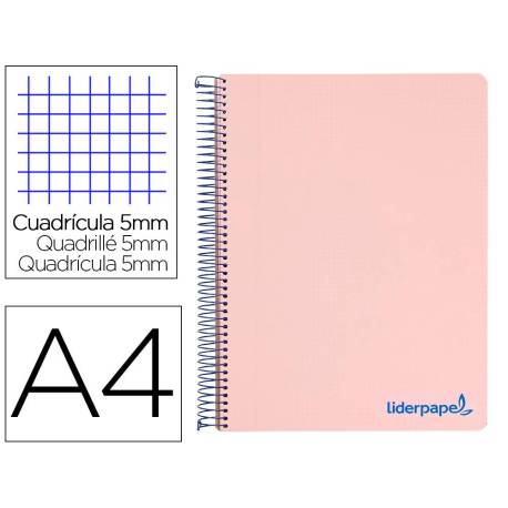 Bloc Liderpapel Din A4 micro wonder cuadrícula 5mm 5 bandas 4 taladros tapa polipropileno 90 gr 120 hojas rosa