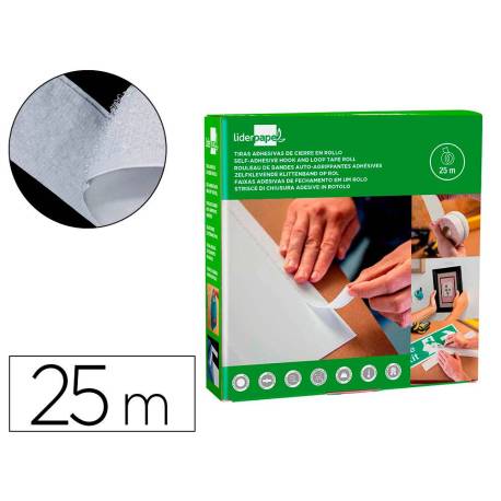 CINTA DE CIERRE ADHESIVA LIDERPAPEL VELCRO COLOR BLANCO 20MM X 25M