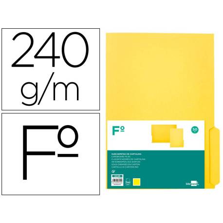 SUBCARPETA CARTULINA LIDERPAPEL FOLIO PESTAÑA INFERIOR 240G/M2 AMARILLO