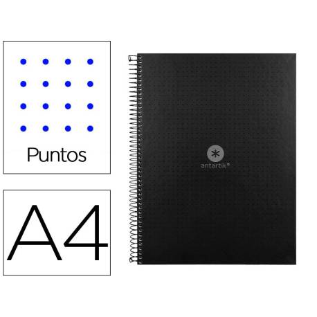 CUADERNO ESPIRAL LIDERPAPEL A4 MICRO ANTARTIK TAPA FORRADA80H 90 GR RAYADO PUNTOS 1 BANDA 4 TALADROS COLOR NEGRO