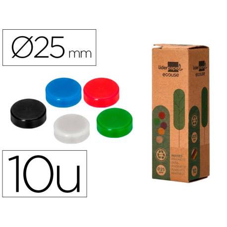 IMANES PARA SUJECION MARCA LIDERPAPEL ECOUSE PP RECICLADO PARA PIZARRA MAGNETICA 25 MM CAJA DE 10