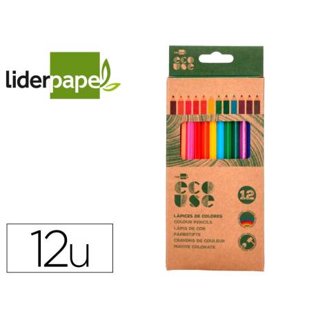 LAPICES DE COLORES MARCA LIDERPAPEL ECOUSE CAJA DE 12 COLORES SURTIDOS CON CERTIFICADO FSC