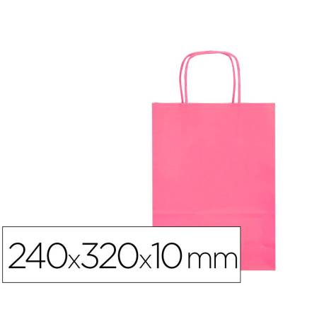 BOLSA PAPEL Q-CONNECT CELULOSA COLOR ROSA S CON ASA RETORCIDA 240X320X10 MM