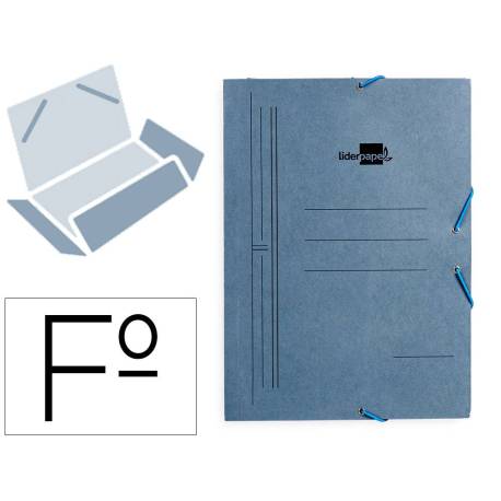 CARPETA LIDERPAPEL GOMAS FOLIO 3 SOLAPAS CARTON PINTADO COLOR AZUL 410 G/M2