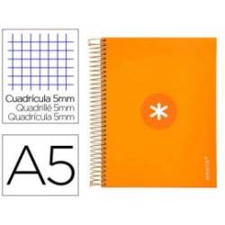 CUADERNO ESPIRAL LIDERPAPEL A5 MICRO ANTARTIK TAPA FORRADA120H 100 GR CUADRO 5MM 5 BANDA6 TALADROS MOSTAZA