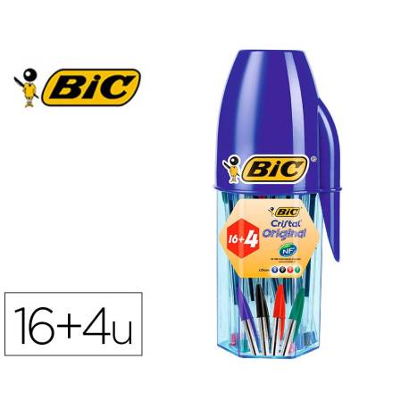 BOLIGRAFO MARCA BIC CRISTAL MEGA TUBO 16+4 UNIDADES COLORES SURTIDOS 8 AZULES / 5 NEGROS / 4 ROJOS/ 3 VERDES