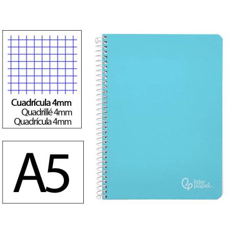 CUADERNO ESPIRAL LIDERPAPEL DIN A5 WITTY TAPA DURA 80H 90GR CUADRO 4MM CON MARGEN COLOR AZUL