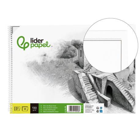 BLOC DIBUJO MARCA LIDERPAPEL LINEAL HISTORICO 230X325MM 20 HOJAS 130G/M2 CON RECUADRO PERFORADO