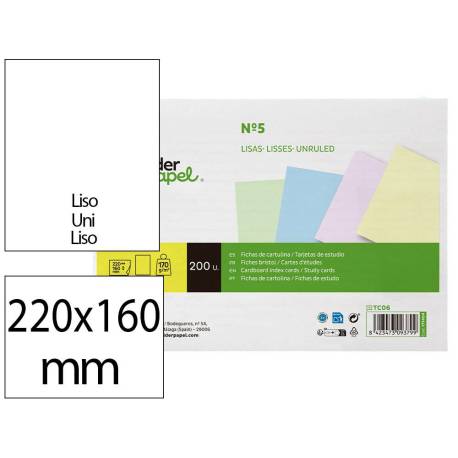 TARJETA MARCA LIDERPAPEL PARA ESTUDIAR LISA CARTULINA DE COLORES 170 GR/M2 160X220MM PAQUETE DE 200 UNIDADES