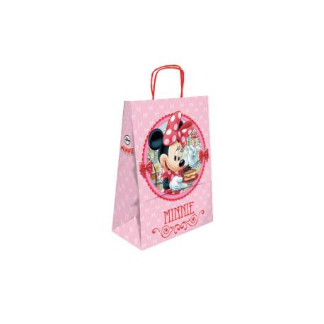 BOLSA PARA REGALO MARCA BASIKA PAPEL CELULOSA 90 GR MINNIE CON ASA RETORCIDA TAMAÑO S 240X100X320MM