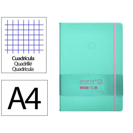 CUADERNO CON GOMILLA ANTARTIK NOTES TAPA DURA DIN A4 HOJAS CUADRICULA ROSA Y TURQUESA 100 HOJAS 80 GR FSC