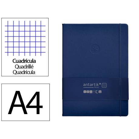 CUADERNO CON GOMILLA ANTARTIK NOTES TAPA DURA DIN A4 HOJAS CUADRICULA AZUL MARINO 100 HOJAS 80 GR FSC