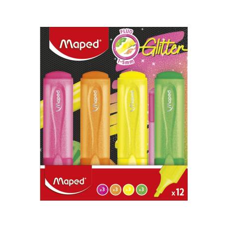 ROTULADOR MARCA MAPED FLUORESCENTE GLITTER BLISTER DE 12 UNIDADES COLORES SURTIDOS