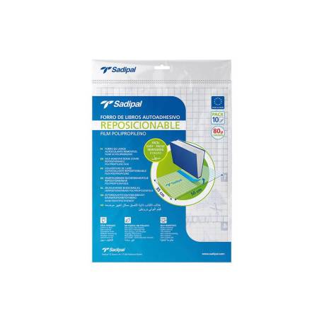 FORRALIBRO ADHESIVO PARA LIBROS MARCA SADIPAL REPOSICIONABLE 80 MC 50X35 CM PACK DE 10 UNIDADES