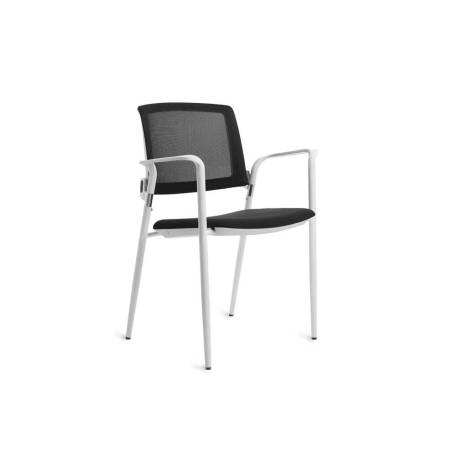 SILLA MARCA ROCADA CONFIDENTE BRAZOS FIJOS ESTRUCTURA METALICA BLANCA ASIENTO TELA IGNIFUGA RESPALDO DE MALLA