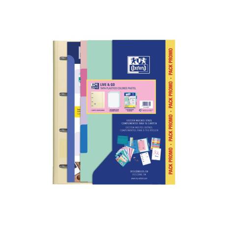 PACK CARPETA CON RECAMBIO OXFORD EBINDER L&G PASTEL + RECAMBIO 4 ANILLAS 80 H + JUEGO 5 SEPARADORES