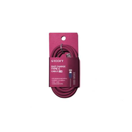 CABLE MARCA GROOVY TIPO C A TIPO C CARGA RAPIDA LONGITUD 1 MT COLOR ROJO