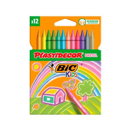 LAPICES CERA MARCA PLASTIDECOR PASTEL CAJA DE 12 UNIDADES COLORES SURTIDOS