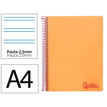 CUADERNO ESPIRAL MARCA LIDERPAPEL A4 WONDER TAPA PLASTICO 80H 90GR PAUTA ESTRECHA 2,5MM CON MARGEN COLOR NARANJA