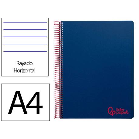 CUADERNO ESPIRAL MARCA LIDERPAPEL A4 WONDER TAPA PLASTICO 80H 90GR RAYADO HORIZONTAL CON MARGEN COLOR AZUL MARINO