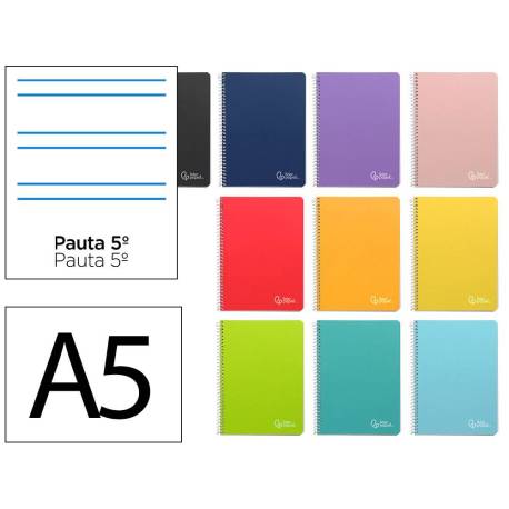 CUADERNO ESPIRAL MARCA LIDERPAPEL DIN A5 WITTY TAPA DURA 80H 90GR RAYADO MONTESSORI 5 MM COLORES SURTIDOS