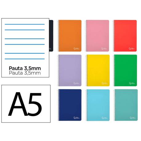 CUADERNO ESPIRAL MARCA LIDERPAPEL DIN A5 WITTY TAPA DURA 80H 90GR PAUTA ANCHA 3,5MM CON MARGEN COLORES SURTIDOS