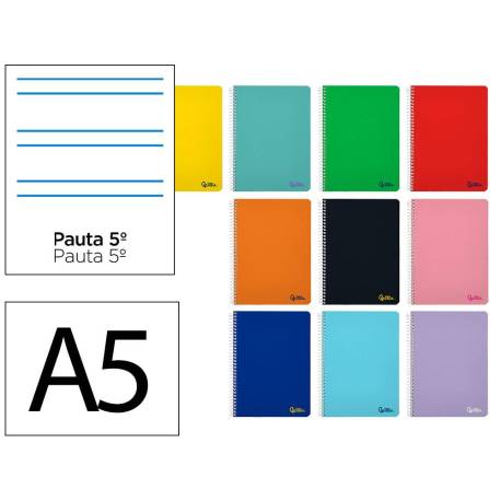 CUADERNO ESPIRAL MARCA LIDERPAPEL DIN A5 SMART TAPA BLANDA 80H 75GR RAYADO MONTESSORI 5MM COLORES SURTIDOS