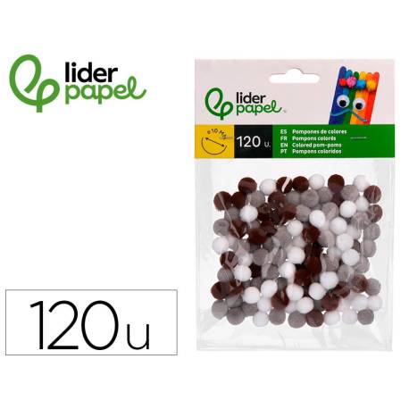 POMPONES DE COLORES MARCA LIDERPAPEL 1 CM TONALIDADES NEUTRAS BOLSA CON 120 UNIDADES