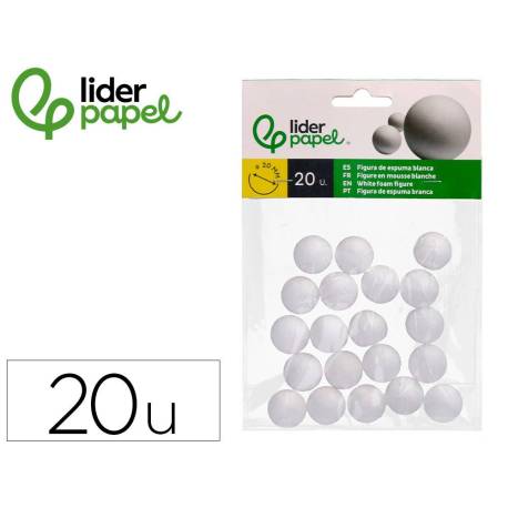 FIGURA DE ESPUMA BLANCA MARCA LIDERPAPEL BOLA DE 2 CM BOLSA CON 20 UNIDADES
