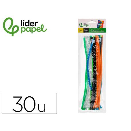 LIMPIAPIPAS DE CHENILLA MARCA LIDERPAPEL 30 CM COLORES MATE SURTIDOS BOLSA DE 30 UNIDADES