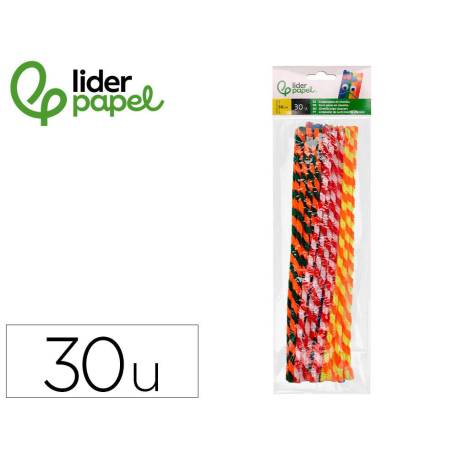 LIMPIAPIPAS DE CHENILLA MARCA LIDERPAPEL 30 CM DOS COLORES MATE SURTIDOS BOLSA DE 30 UNIDADES