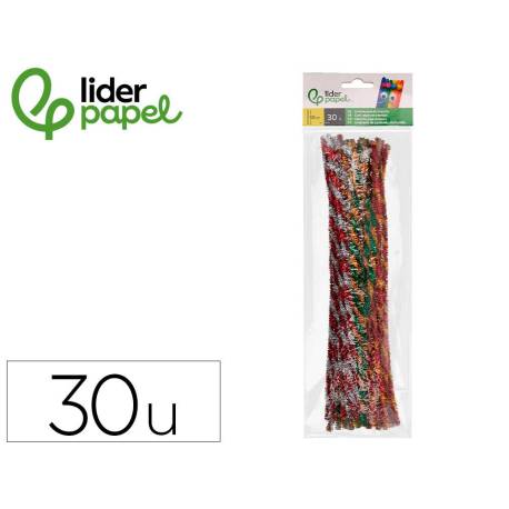 LIMPIAPIPAS DE CHENILLA MARCA LIDERPAPEL 30 CM DOS COLORES BRILLANTES SURTIDOS BOLSA DE 30 UNIDADES