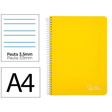 CUADERNO ESPIRAL MARCA LIDERPAPEL DIN A4 WITTY TAPA DURA 80H 90GR PAUTA 3,5MM CON MARGEN COLOR AMARILLO