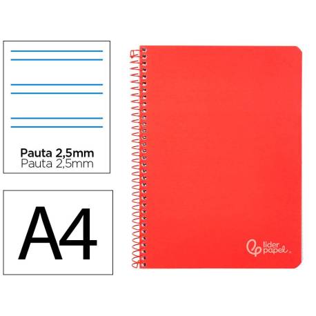 CUADERNO ESPIRAL MARCA LIDERPAPEL DIN A4 WITTY TAPA DURA 80H 90GR PAUTA 2,5MM CON MARGEN COLOR ROJO