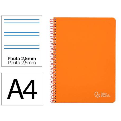 CUADERNO ESPIRAL MARCA LIDERPAPEL DIN A4 WITTY TAPA DURA 80H 90GR PAUTA 2,5MM CON MARGEN COLOR NARANJA