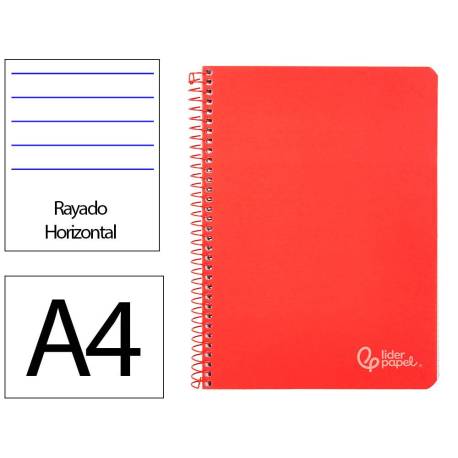 CUADERNO ESPIRAL MARCA LIDERPAPEL DIN A4 WITTY TAPA DURA 80H 90GR RAYADO HORIZONTAL CON MARGEN COLOR ROJO