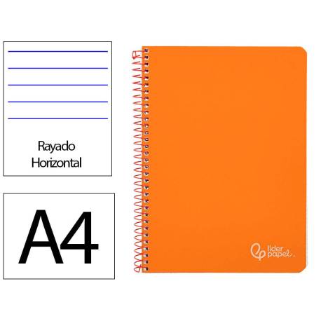 CUADERNO ESPIRAL MARCA LIDERPAPEL DIN A4 WITTY TAPA DURA 80H 90GR RAYADO HORIZONTAL CON MARGEN COLOR NARANJA
