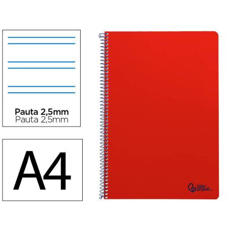 CUADERNO ESPIRAL MARCA LIDERPAPEL DIN A4 SMART TAPA BLANDA 80H 75GR PAUTA 2,5MM CON MARGEN COLOR ROJO