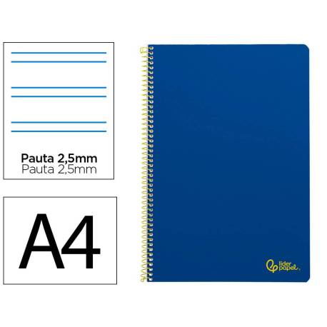 CUADERNO ESPIRAL LIDERPAPEL DIN A4 SMART TAPA BLANDA 80H 75GR PAUTA 2,5MM CON MARGEN COLOR AZUL OSCURO